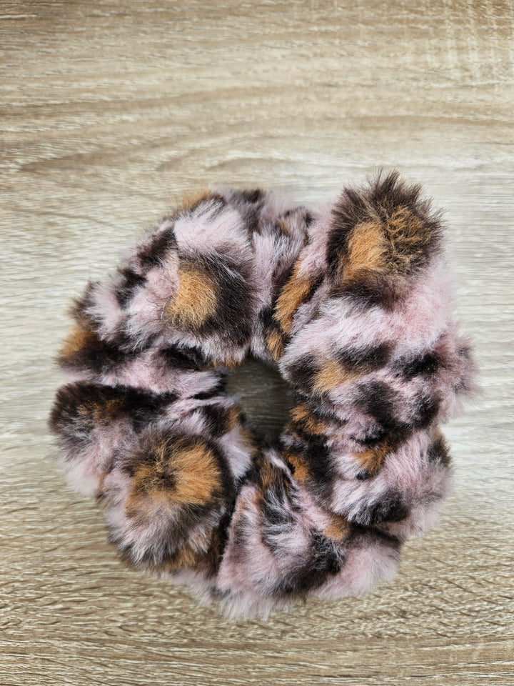 Teddy Fluffy Scrunchie Pink Print
