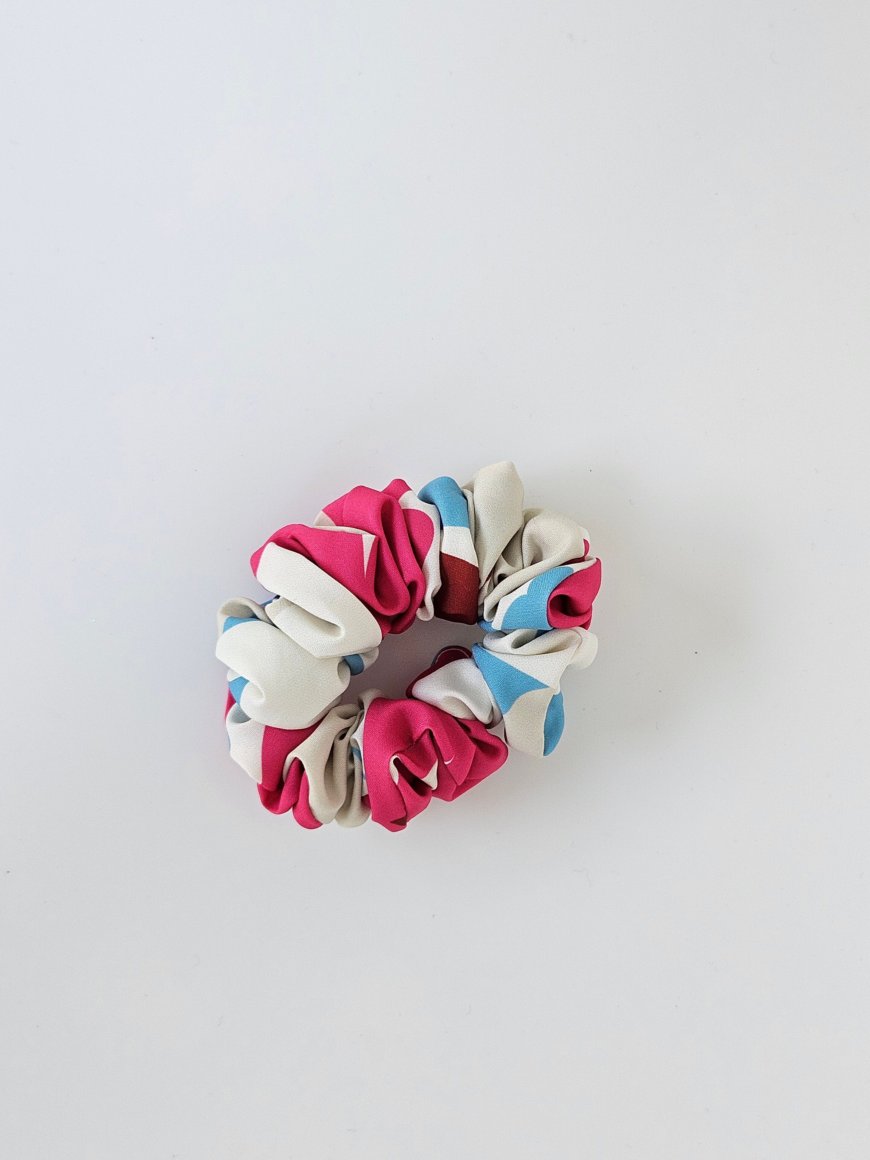 Print Satin Scrunchie Cream & Pink