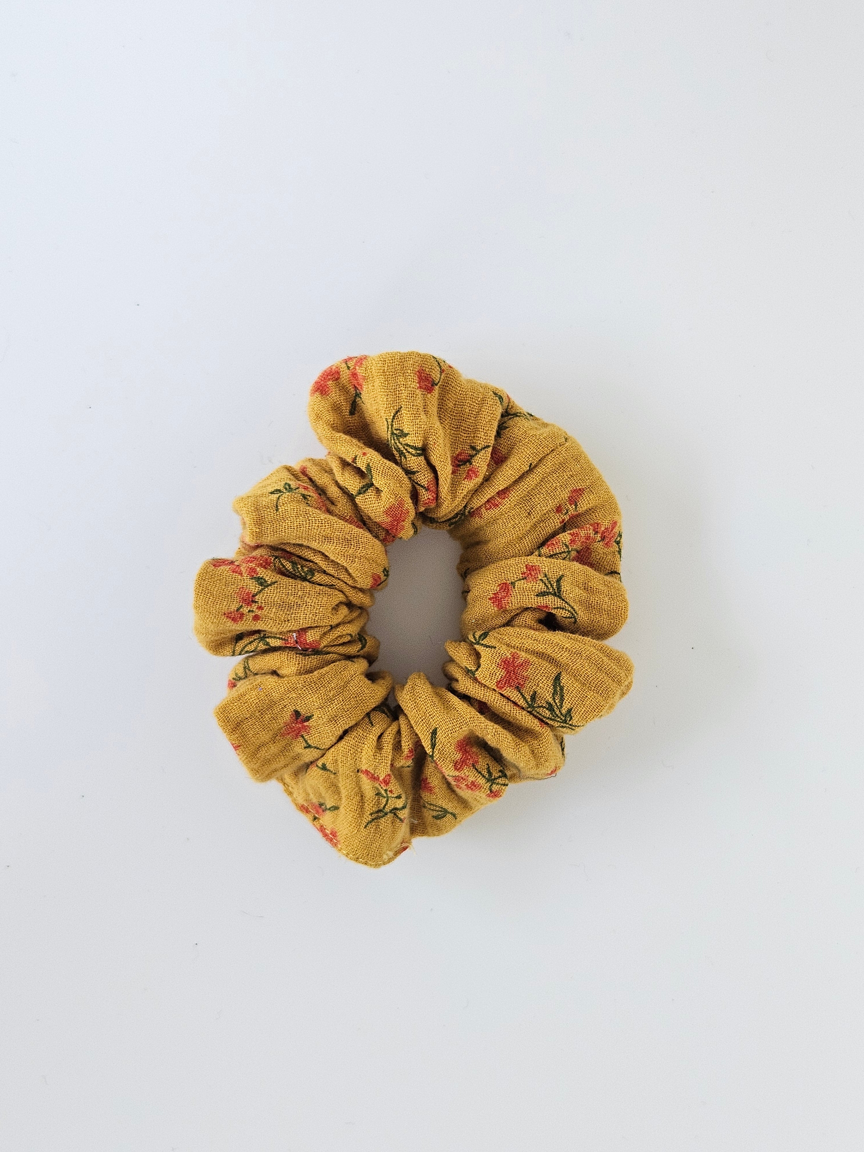 Linen Floral Print Scrunchie Green