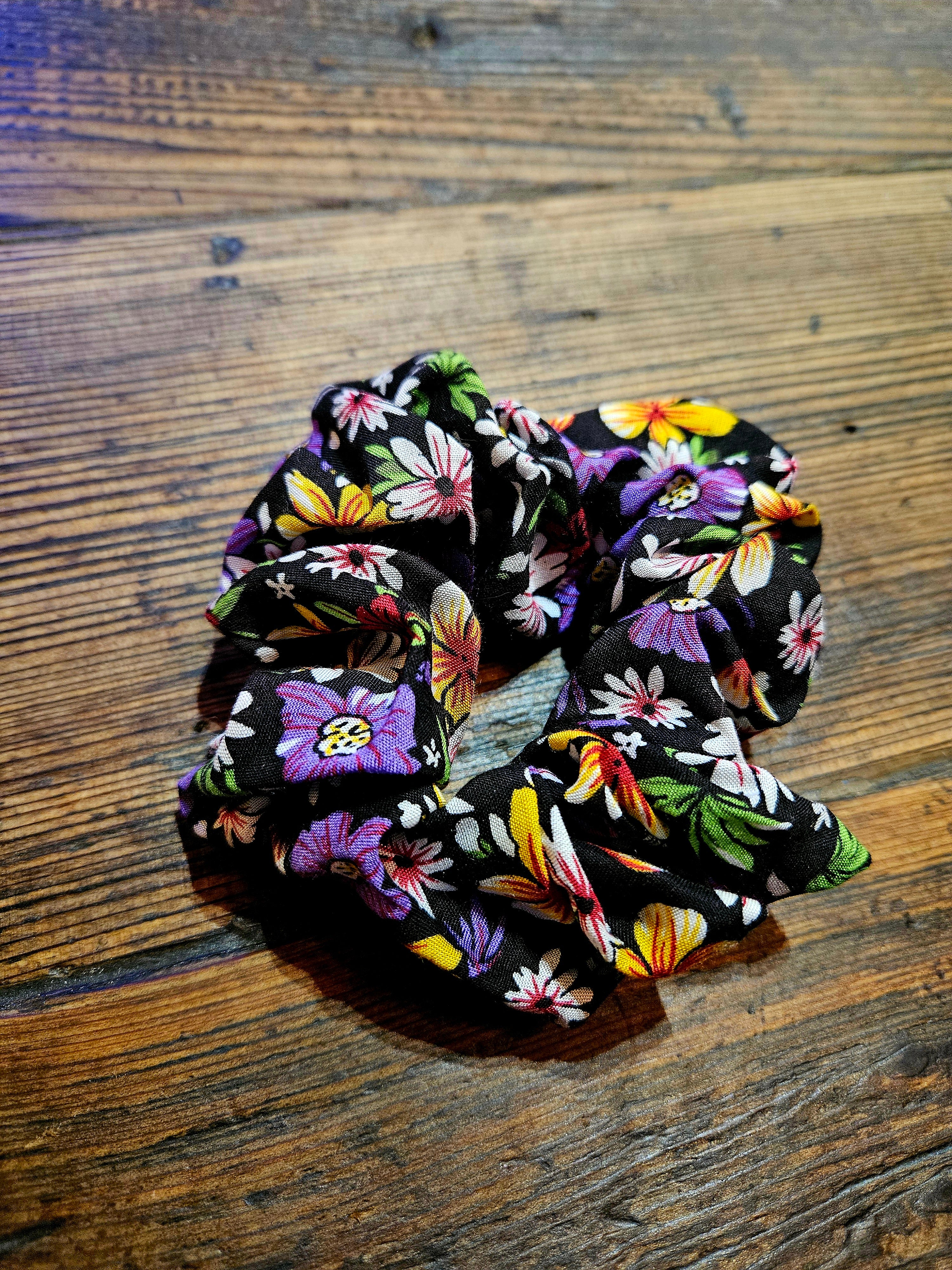 Black Flower Print Scrunchie