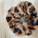 Teddy Fluffy Scrunchie Tan Print