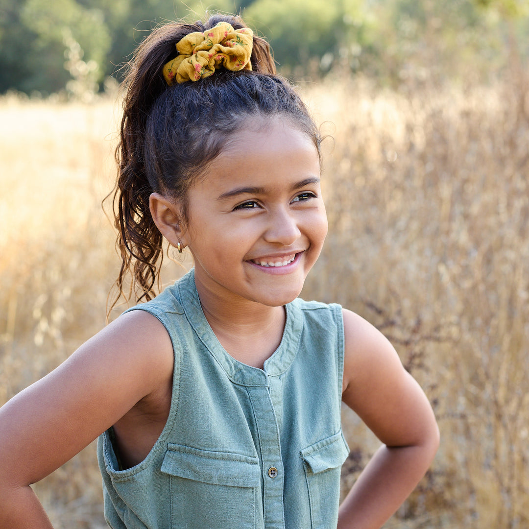 Linen Floral Print Scrunchie Mustard