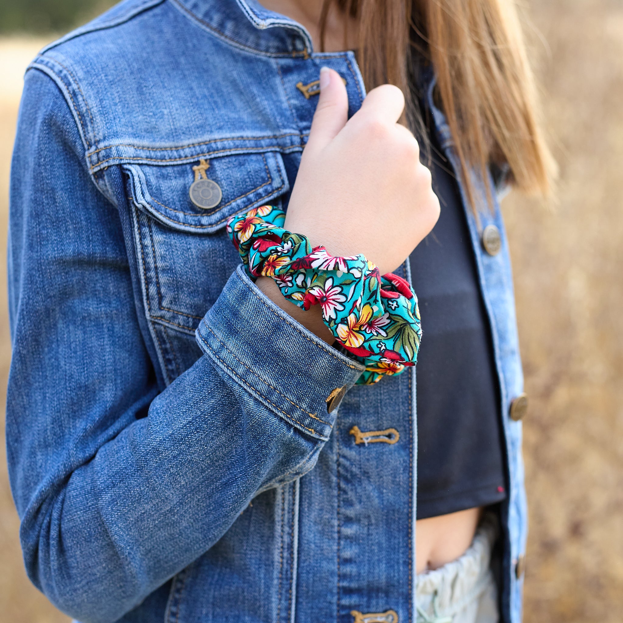 Print Scrunchie Teal and Red