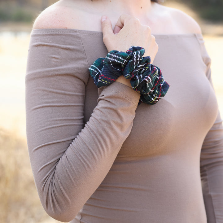 Plaid Scrunchie Holiday Inspired Dark Green