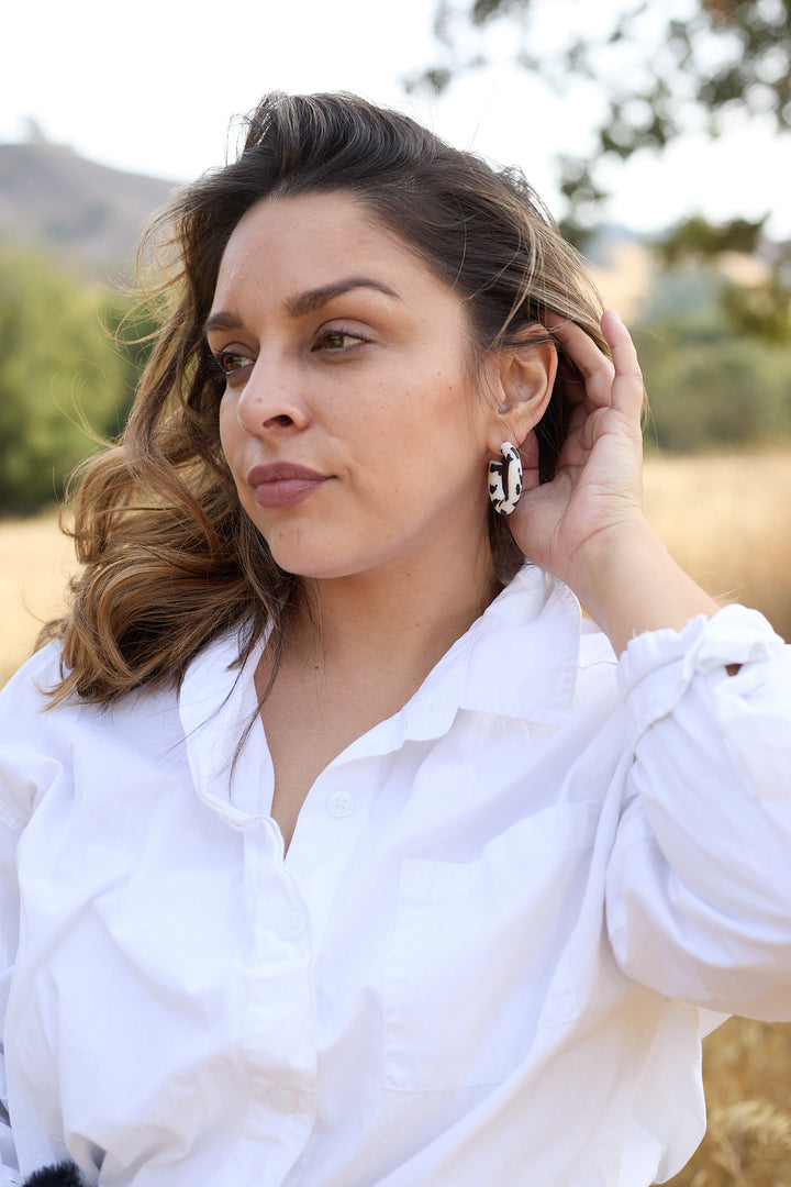 Dr Christine Earrings Brown Cow Print