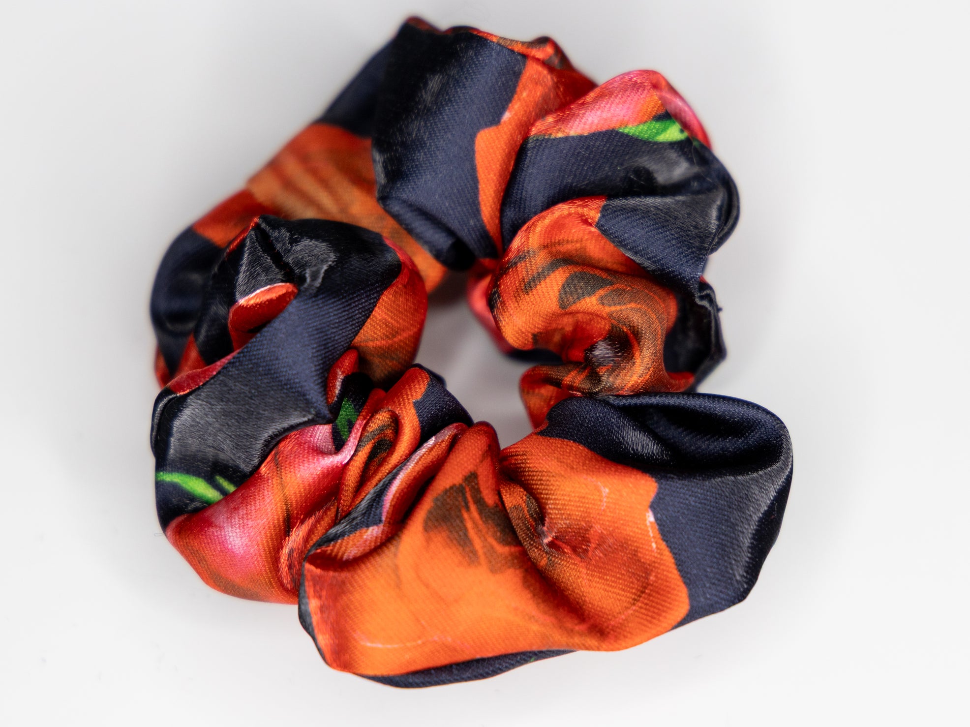 Midnight Rose satin scrunchie