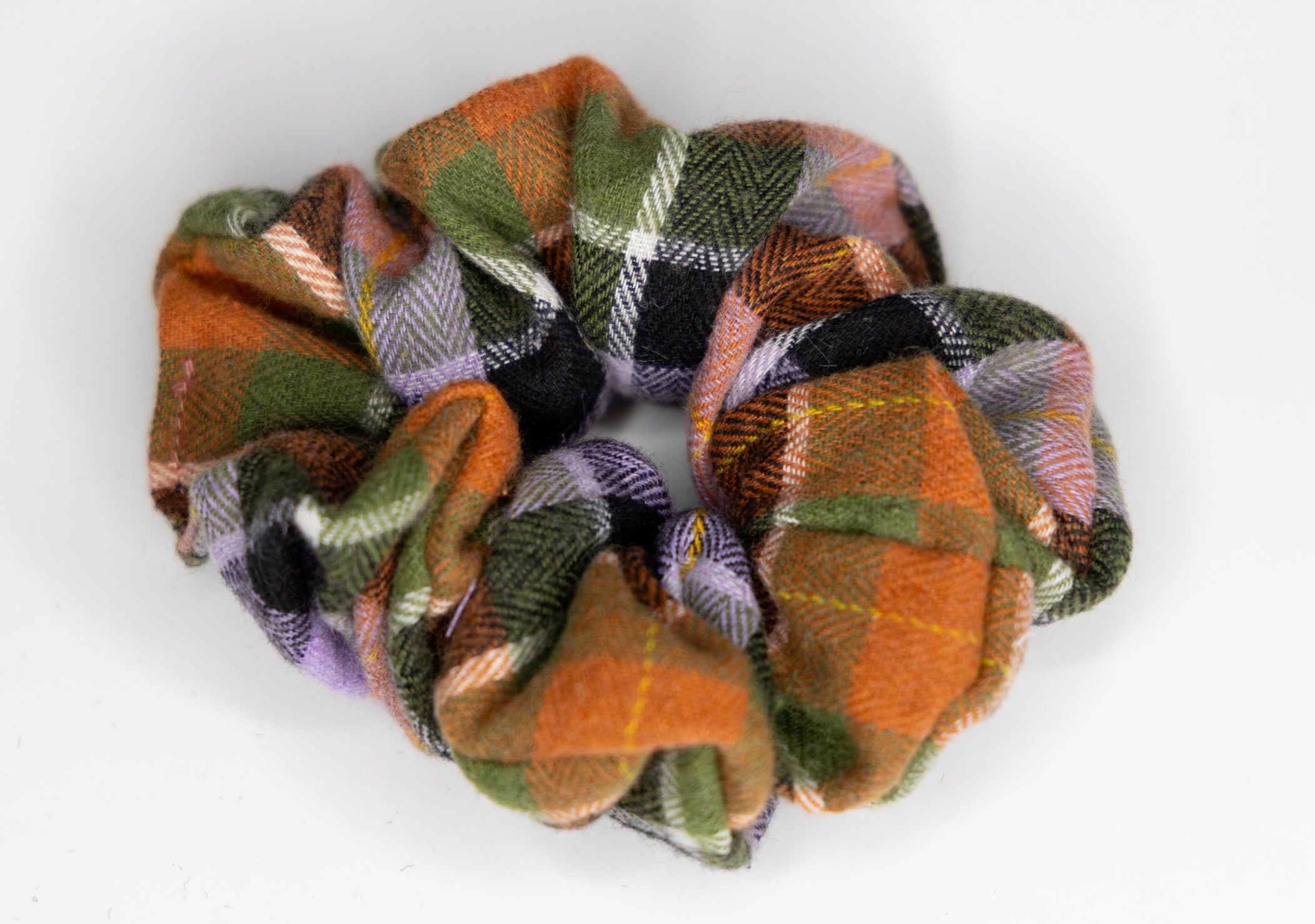 Pumpkin and lilac checked scrunchie