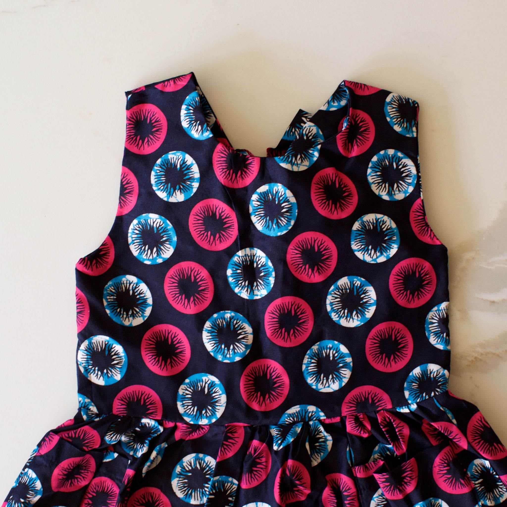 Kiddies Summer Dress Back Detail Navy/Pink