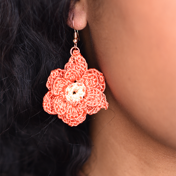 2 Tone Hand Crochet Flower Earrings