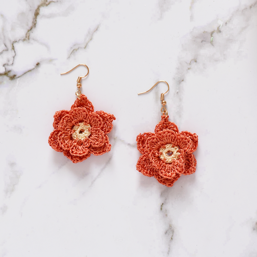 2 Tone Hand Crochet Flower Earrings