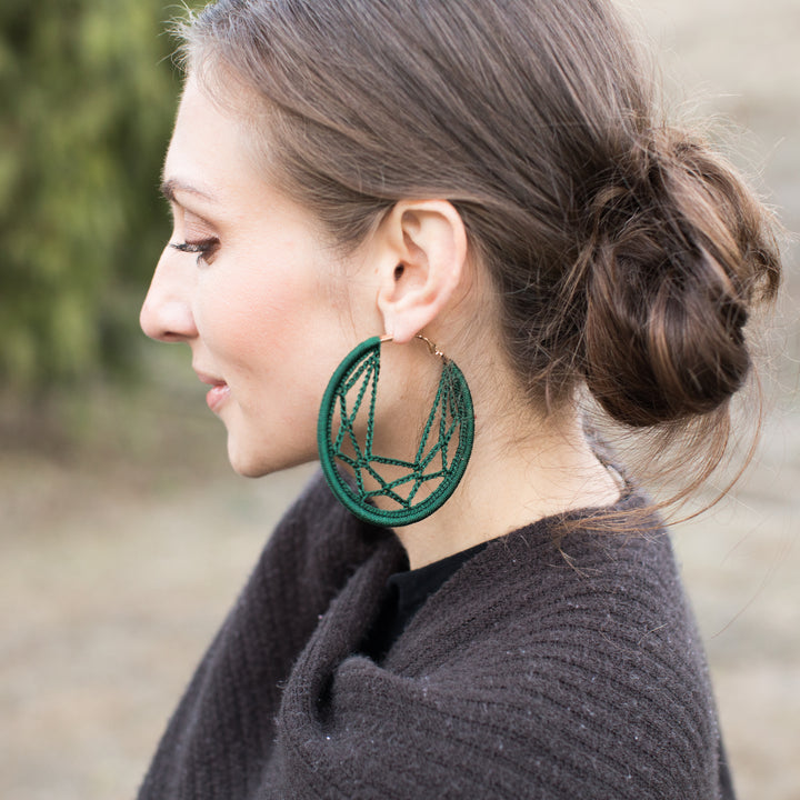 Ayca Hoop Earrings Forest Green