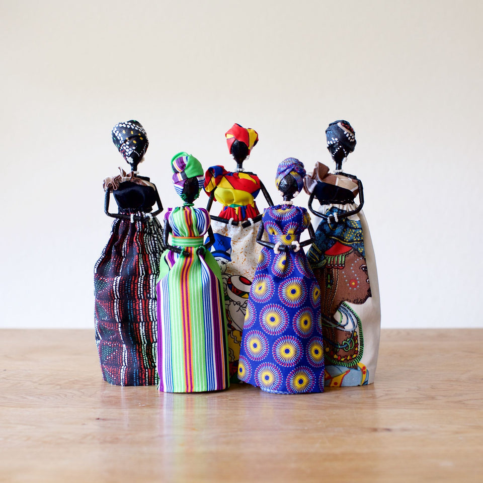 Green Red and Blue Strip African Mama Figurine