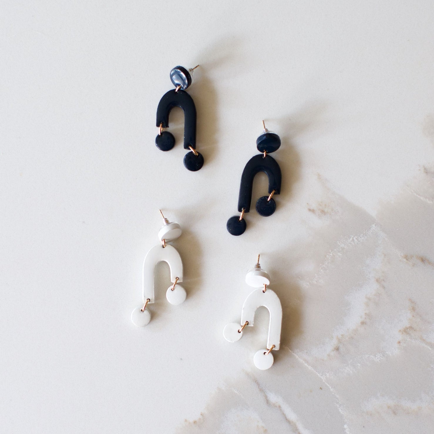 Abstract U Shape Navy Earrings