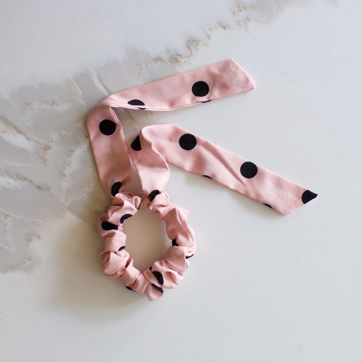 Long Bunny Scrunchie Pink and Black polka dot