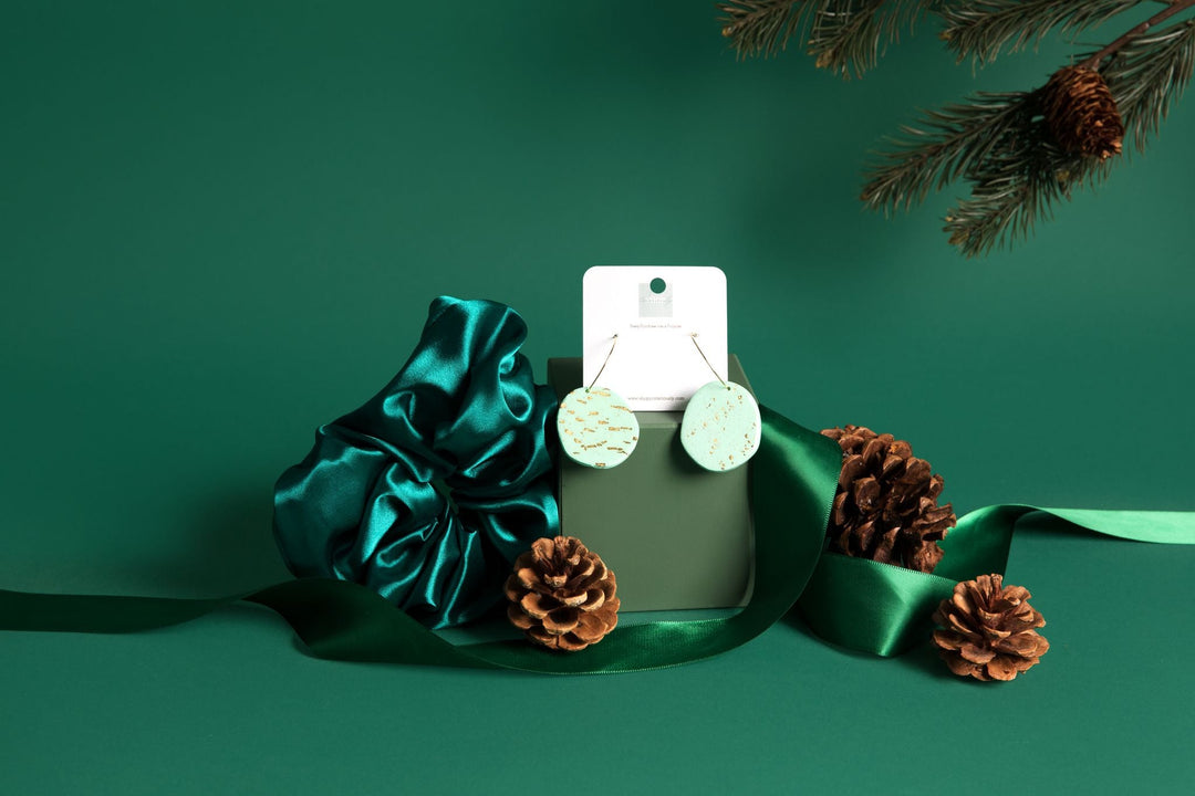 Scrunchie Earring Gift Set Green